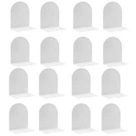 Lulonpon 16 Pieces Book Ends, Bookends, Book Ends for Shelves, Book Ends for Heavy Books, White Bookends, Metal Bookends for School, Library,Desktop Organizer and Book Shelves