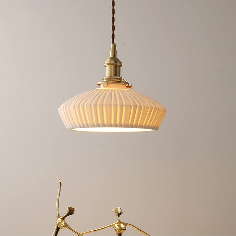 Brikey White Ceramics Pendant Light Brass Socket with Switch Hanging