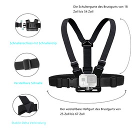 TEKCAM Action Camera Chest Strap Mount Kit, Chest Strap, Head Strap, Hand Strap, Backpack Holder, Action Cam Accessory Set, Compatible with GoPro Hero 12 11 10 9/Akaso Ek7000 Pro/DJI Osmo/Wolfang
