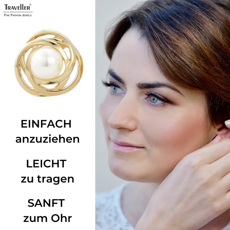 Traveller Women's Ear Clip White 10 mm Pearl, Titanium, Created