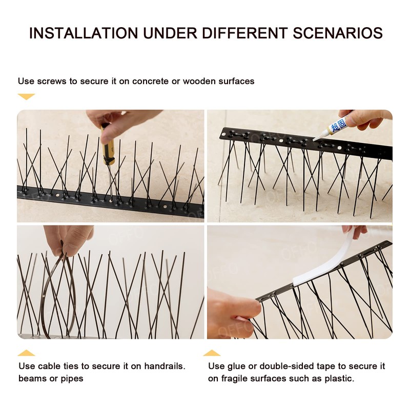 OFFO Black Bird Spikes Pre-Assembled for Pigeons Birds, Cover 24
