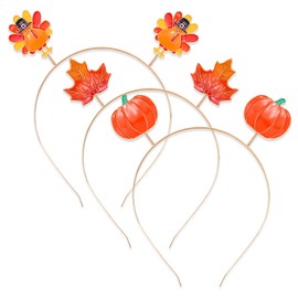 HZEYN 3 Pack Thanksgiving Headband Fall Maple Leaf Turkey Head Bopper Thanksgiving Costume Hair Accessory Party Holiday Gifts