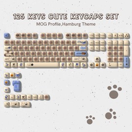 dagaladoo Grey PBT Keycaps Set,MOG Profile Cute Keycaps, Shine Through Keyboard Key caps Dye Sublimation Custom Key Cap for 100% 75% 65% 60% TKL US Layout Mechanical Keyboard(Milk Cat