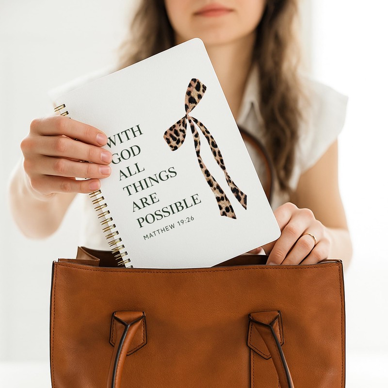 FGFK Coquette Leopard Print Bow Christian Notebook Journal, With God