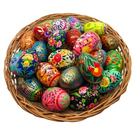 Rumikrafts Handpainted Wooden Easter Eggs (Set of 18, with Basket)