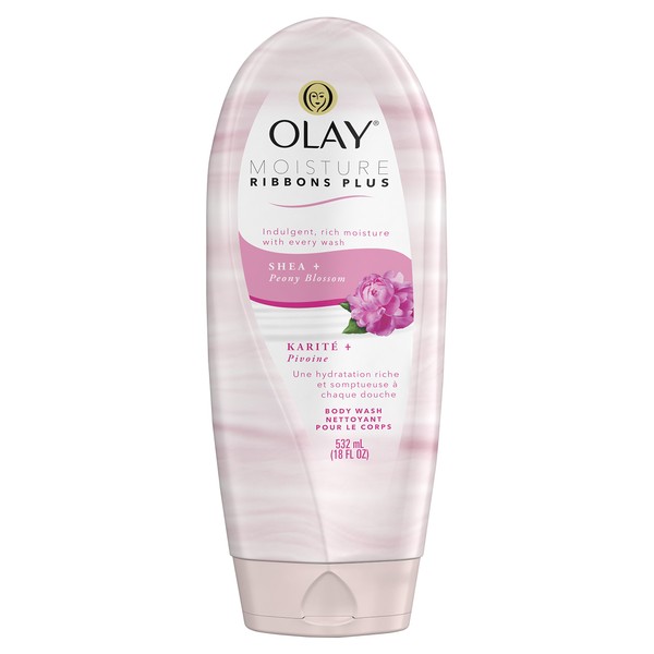 Body Wash by Olay, Moisture Ribbons Plus Shea + Peony Blossom Body Wash, 18 fl oz (Pack of 4)