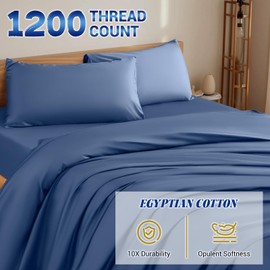 Shilucheng 1200 Thread Count Cotton Sheets Set，Luxury 100% Egyptian Cotton Bed Sheets，5-Star Hotel Quality Sheets, Breathable & Cooling, 16 Inch Deep Pocket - 4 Piece (Navy Blue, Queen)