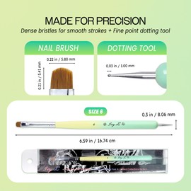 Ivy-L Premium 2 Way Finest French Gel Acrylic Nail Art Kolinsky Brush with Dotting Tool with Green and Yellow Ombre Wood Handle (Size 6)