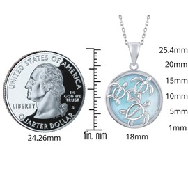 Beaux Bijoux 925 Sterling Silver Rhodium Plated High Polished Round Natural Caribbean Larimar Gemstone with Turtle Nautical Inspired 18’’ Pendant Necklace