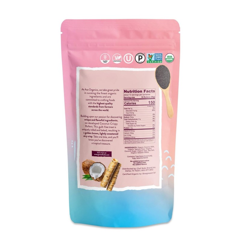 Coconut Crispy Rollers – Lightly Sweetened, Organic Crunchy Snack, 14.1