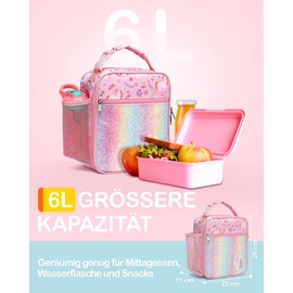Bagseri Insulated Lunch Bag for Kids - Cute Cooler Bag for Girls with Bottle Holder, Leakproof Lunch Box Waterproof Lunch Bag for Picnic Schools, Glitter Pink Unicorn