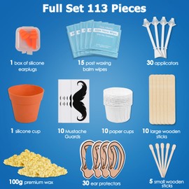 Ear Wax Hair Removal Kit 100g Ear & Nose Hair Wax Kit with 30 Pcs Nose Waxing Sticks for Men and Women at Home Earplugs Hair Removal Lasting Kit Safe Easy Quick & Painless