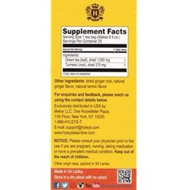 Hyleys 100% Natural Turmeric Tea Green Tea W/ Ginger & Lemon Flavor, 25 Tea Bags