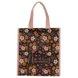 Christian Art Gifts Reusable Collapsible Fashion Shopping Tote Bag for Women: New Mercies & Morning - Inspirational Faith-based Durable Handbag for Groceries, Books, Supplies, Black Multicolor Floral