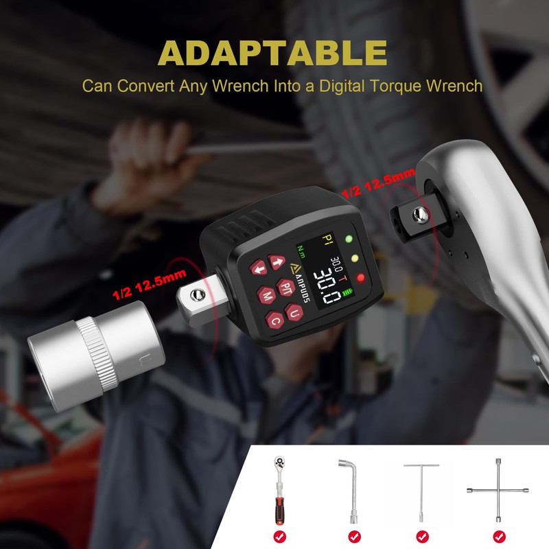 ANPUDS Digital Torque Adapter, 1/2 Inch 1.5-30 Nm Torque Adapter