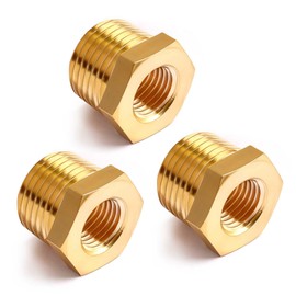 1/2" NPT Male to 1/4" NPT Female Brass Hex Bushing Reducing Bushing Pipe Fitting, Brass Fitting Reducer Adapter 3 Pack