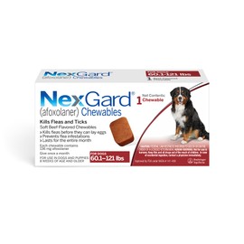 NexGard® (afoxolaner) Flea and Tick Protection for Dogs Oral Soft Beef Flavored Chewables, 60.1 to 121 lbs (Red Box) 1 Chew (1 Month Supply)