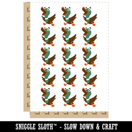 Excited and Happy Mallard Duck Cartoon Temporary Tattoo Water Resistant Fake Body Art Set Collection - 15 2" Tattoos (1 Sheet)