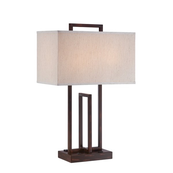 Lite Source LS-22542 Farren Table Lamp, 10" L x 17" W x 26.5" H, Dark Bronze/Off-White
