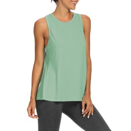Bestisun Workout Yoga Shirts Activewear Tanks Loose fit Open Back Athletic Clothes Backless Tops for Women Gray Green L