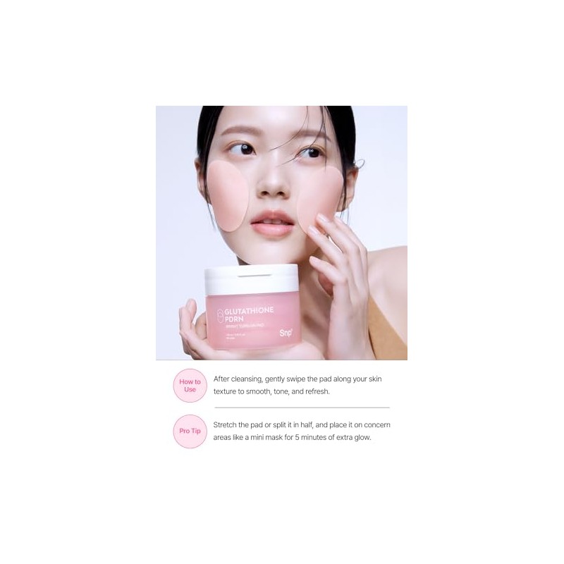 Snp PDRN+99% glutatión+niacinamida almohadillas de tóner facial | Almohadilla exfoliante
