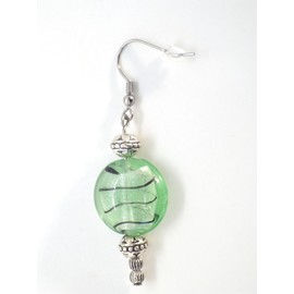 Handmade earrings in flat sea green lampwork glass beads and silver-plated brass, vintage style, French craftsmanship