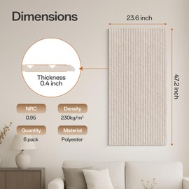 Keemute Acoustic 6 Pack Sound Absorbing Equidistant cutting Panels, 47.2” x 23.6” x 0.4” Self-Adhesive Noise Reduction Wall Panels for Office, Home Theater, Recording Studio(Camel)
