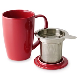 FORLIFE Curve Tall Tea Mug with Infuser and Lid 15 ounces, Red