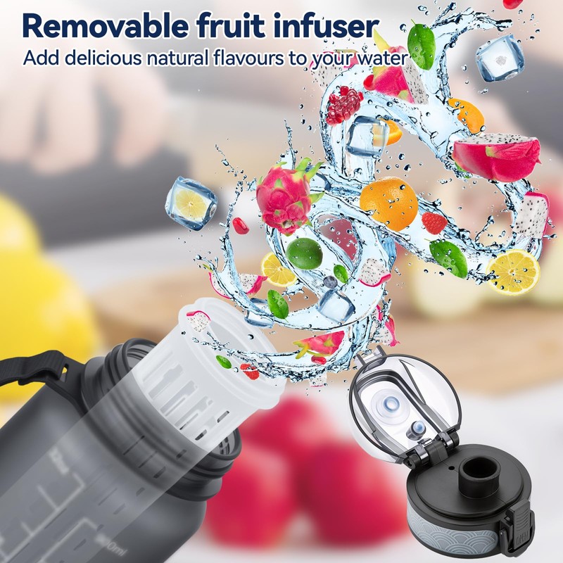 UTEBIT Gray Water Bottle 32oz, Motivational and Leak-Proof Water Cup