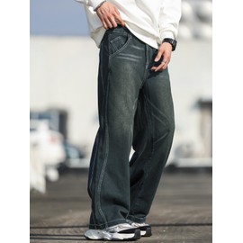 DFGIGT Mens Baggy Jeans Distressed Wide Leg Denim Pants Casual Loose Fit Trousers Streetwear Y2k Hip Hop Jinco Relaxed 2000s Extreme Motion Skater Skateboard Street Nostalgia,B20 Retro Blue,X-Small