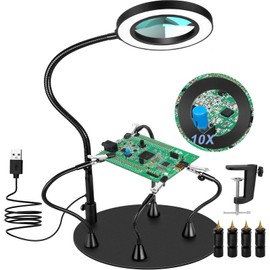 MagnieOpti Magnetic Helping Hands Soldering Station with 4 Magnetic Pillars PCB Holder, Magnifying Glass with light, Magnifier with Extra Hand Tool for Electronic Repair Soldering Jewelry Crafts