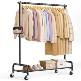 SLEEPING LAMB Heavy Duty Clothing Racks for Hanging Clothes Rack, 43" Wide Rolling Garment Rack Metal Clothing Hanger Rack with Wheels Wardrobe Rack for Coats, Shirts, Dress, (Black)