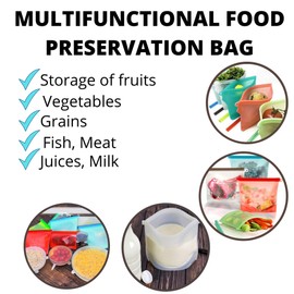 Bolsas de silicona reutilizables para conservación, sellado hermético, paquete de 6, bolsa de cocina versátil de silicona para frigorífico y microondas, almacenamiento de alimentos y mantiene tus alimentos frescos