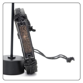 Fusamk Fashion Cross Tag Bangle Adjustable Leather Cuff Wristband Drawstring Rope Bracelet(Black Leather Scripture)