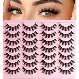 QUNETY Manga Lashes Anime Eyelashes Fake Mink Manhua Lash Pack Wispy Spiky Eye Lashes Natural Look 14 Pairs Doll Spike Wet Eyelash pack 16mm Manhwa Pestañas for Women