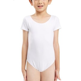 s.lemon Boys Cotton Short Sleeve Scoop Neck Dance Leotards for Ballet Gymnastics 9433 White 130