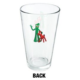 LOGOVISION Gumby Pokey Best Friends Clay Art 16 oz Pint Glass, Tempered Glass, Printed Design & A Perfect Fan Gift | Great for Cold Beverages, Soda, Water