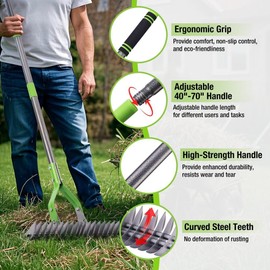 WORKPRO 15-Inch Thatch Rake for Lawns Heavy Duty Dethatcher Rake with 5FT Handle