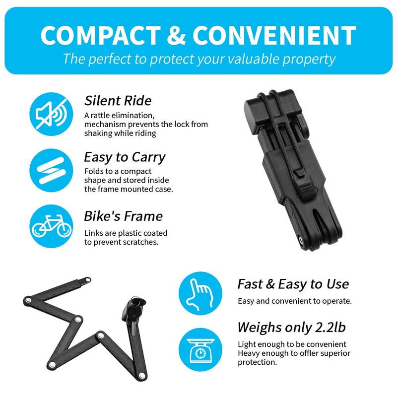 Surplex Secure Folding Lock with Holder Bicycle Lock Key Long,