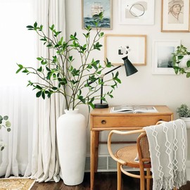 Krissing 2Pcs Artificial Greenery Stems,Tall Fake Ficus Twig Branches Plants Faux Greenery Stems Branches for Vase Fillers Home Office Wedding Spring Table Decor