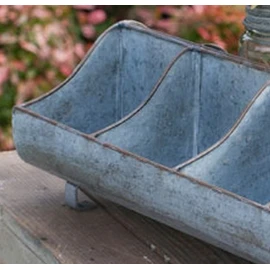 Galvanized Steel Metal Country Garden Planter Feed Trough Caddy with Handle 10 Compartments