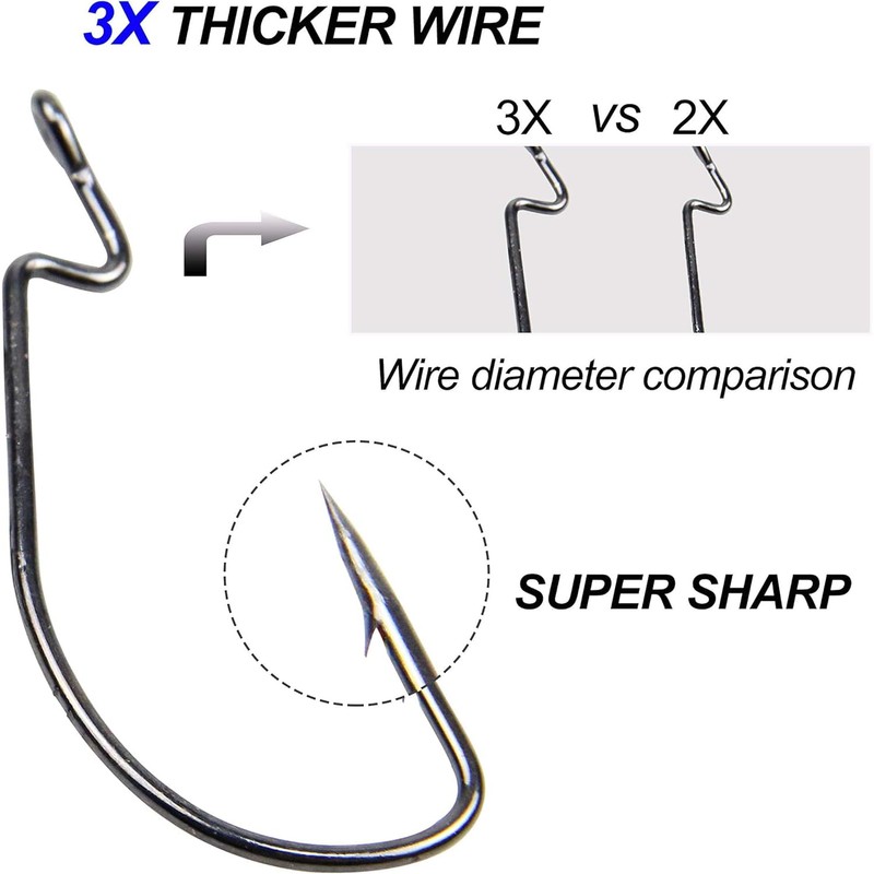 50 pieces offset hooks, offset worm jig hooks, fishing hook