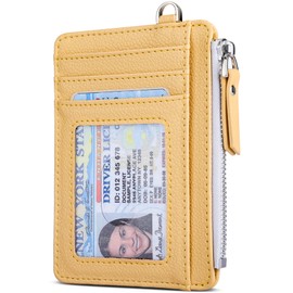 Teskyer Women Card Holder Wallet, Slim Credit Card Wallets, Minimalist, RFID Blocking, 1 ID Window, with Zipper, Holds up to 8 Cards, Yellow