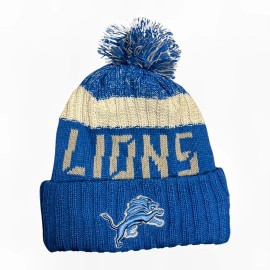 Detroit Lions Hat Team Cuffed Fleece Lined Knit Beanie Removable Pom