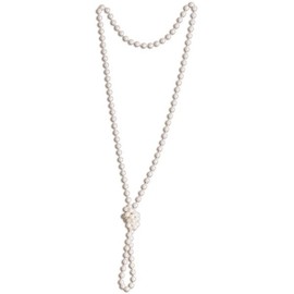 Kangaroo Vintage 48" Flapper Faux Pearl Necklace for Women White, 1 Pack - 1920s Costume Jewelry Accessory for Girls & Accessories for Women - Strand Pearls Long Necklace For Theme Parties Outfits