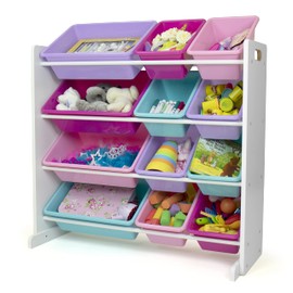 Humble Crew Kids Toy Storage Organizer with 12 Plastic Bins, White/Pink/Purple/Turquoise – Removable Bins for Playroom, Bedroom, Toddler Furniture for Boys and Girls Ages