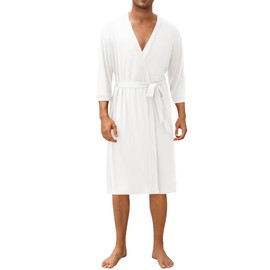 Ekouaer Men's Lightweight Kimono Spa Robe Knit Bathrobe Soft Sleepwear 3/4 Sleeve Loungewear with Pockets S-XXL