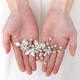 Gorais Novia Boda Pelo Vid Plata Perla Novia Accesorios de Cabello Hoja para Mujeres y Niñas