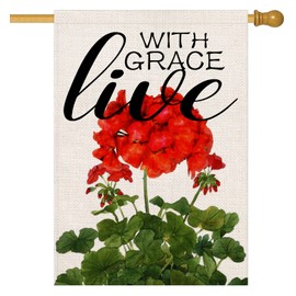 Fukeen Geranium House Flag 28x40 Inch Double Sided Outside Spring Summer Floral with Grace Live Yard Outdoor Flag