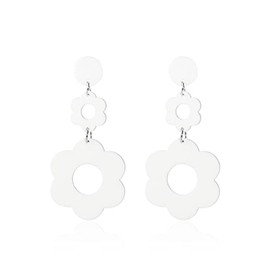 60s 70s Vintage Daisy Flower Floral Drop Dangle Earring for Women Bohemian Retro Resin Acrylic Petal Statement Earring Lovely Jewelry Birthday Gift-I white